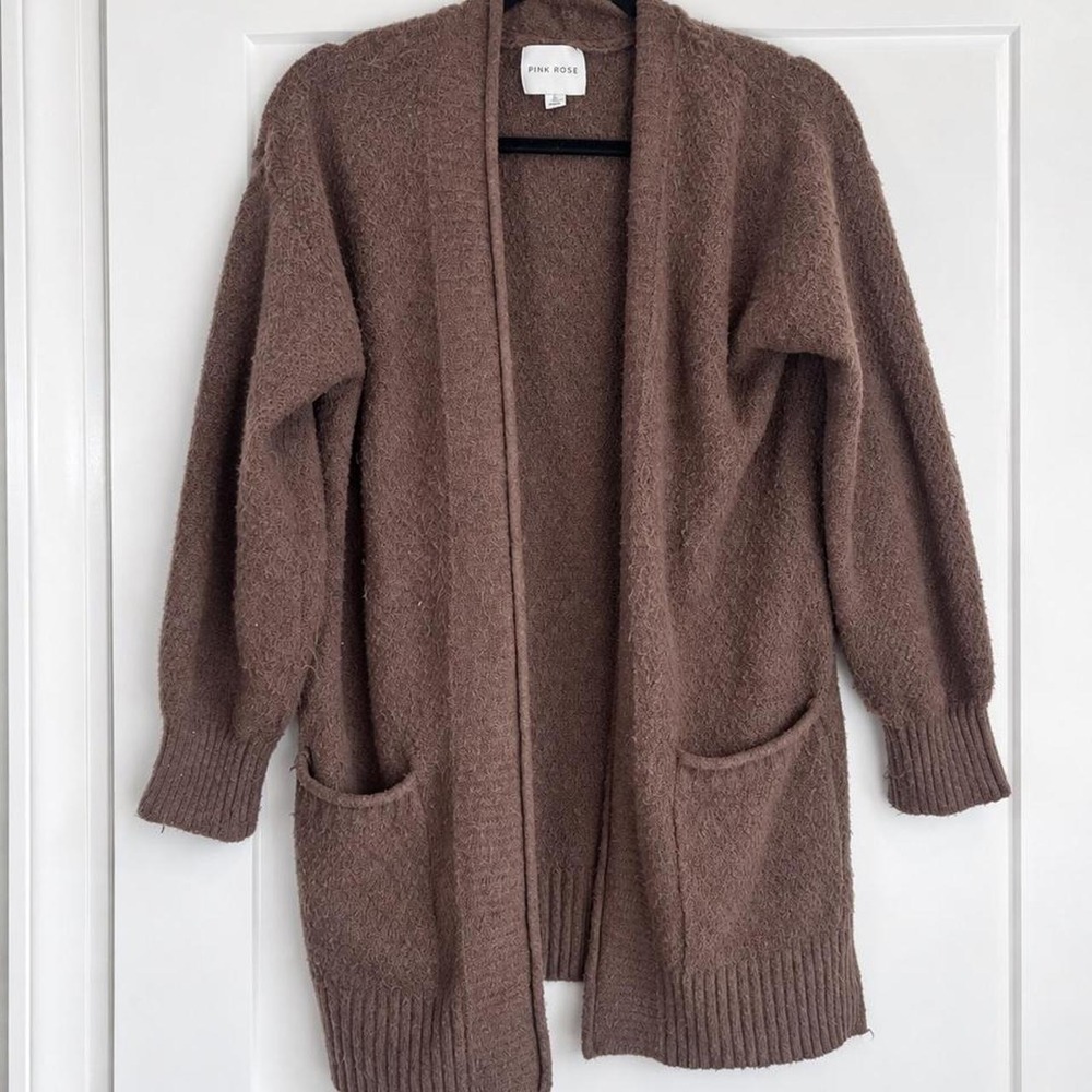 Pink Rose Fuzzy Longline Cardigan | Size M